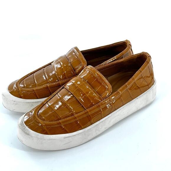 Vince Ghita Loafers 6 Croc Leather Gold Yellow Platform Slip On Comfort - Picture 3 of 10